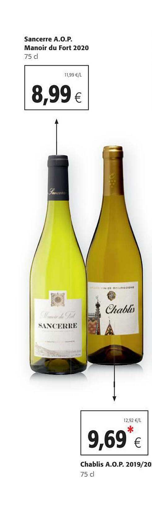 sancerre a.o.p. manoir du fort 2020, chablis a.o.p. 2019-20