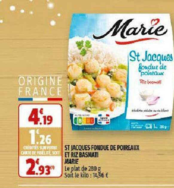 st jacques fondue de poireaux et riz basmati marie