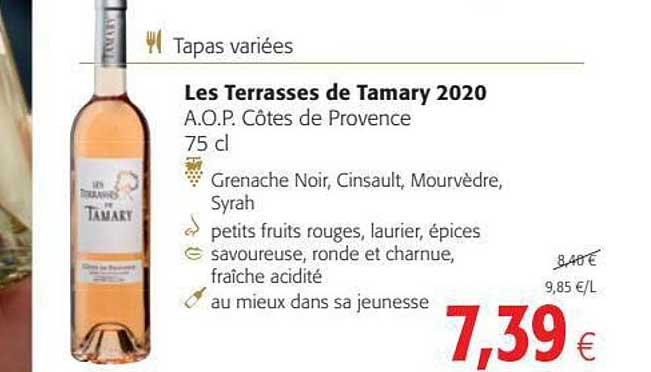 tapas variées, les terrasses de tamary 2020 aop côtes de provence