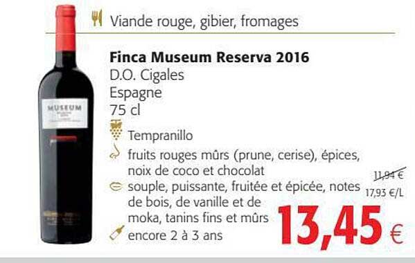viande rouge, gibier, fromages, finca museum reserva 2016 d.o. cigales espagne