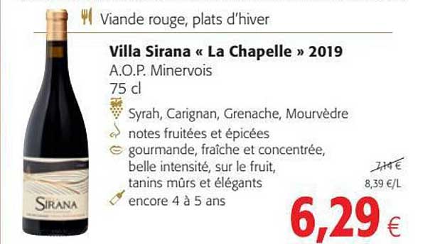 viande rouge, plats d'hiver, villa sirana "la chapelle" 2019 a.o.p. minervois