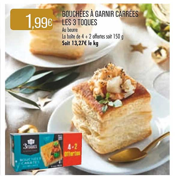 bouchées à garnir carrées les 3 toques