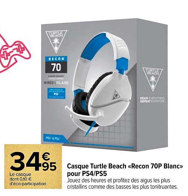 casque turtle beach «recon 70p blanc» pour ps4-ps5