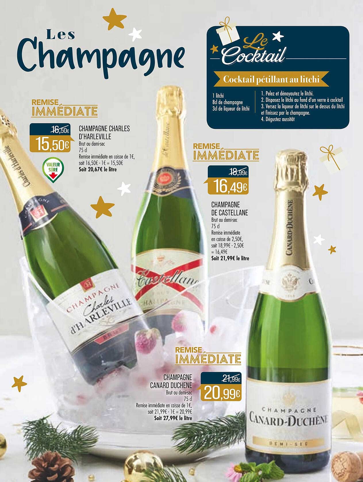 champagne charles d'harleville, champagne de castellane, champagne canard-duchêne