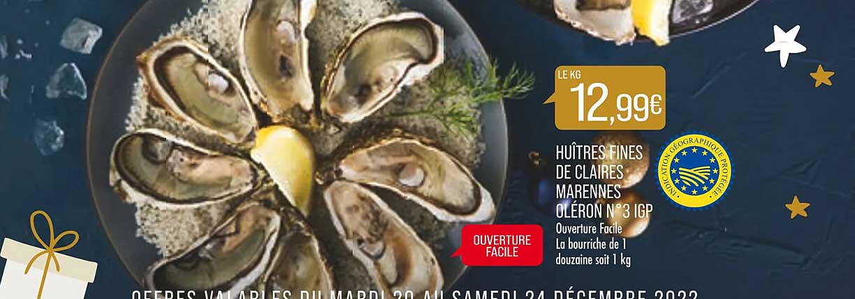 huître fines de claires marennes oléron n°3 igp