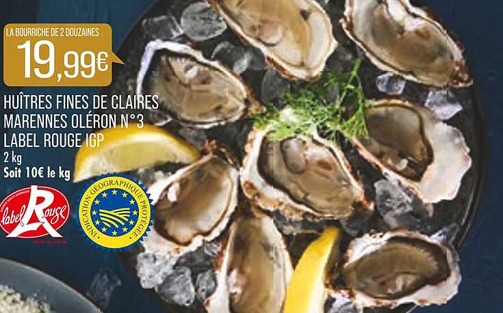 huîtres fines de claires marennes oléron n°3 label rouge