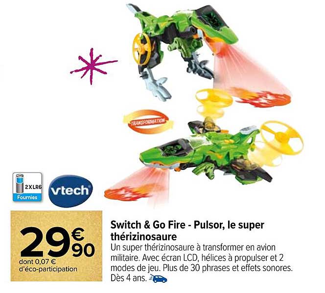 switch & go fire - pulsor, le super thérizinosaure vtech