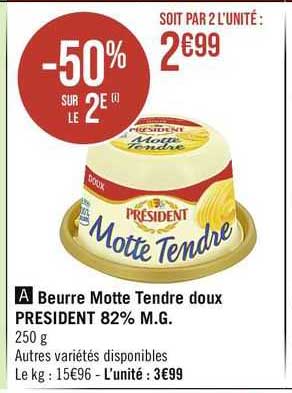 beurre motte tendre doux président 82% m.g.