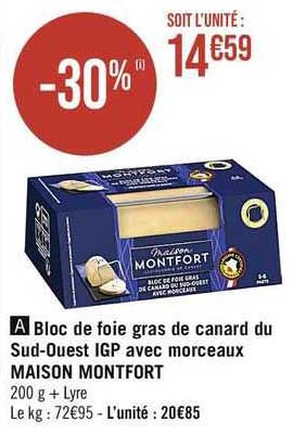 bloc de foie gras de canard du sud-ouest igp avec morceaux maison montfort