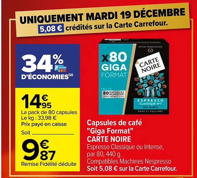 capsules de café "giga  format" carte noire