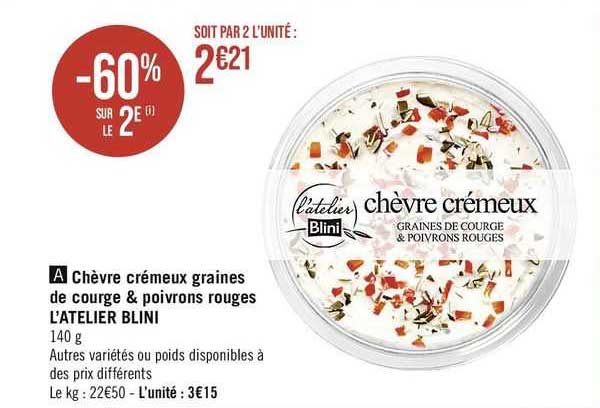 chèvre crémeux graines de courge & poivrons rouges l'atelier blini