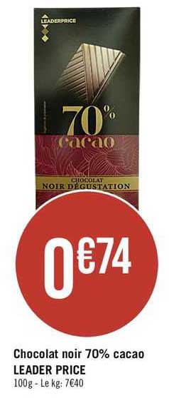chocolat noir 70% cacao leader price