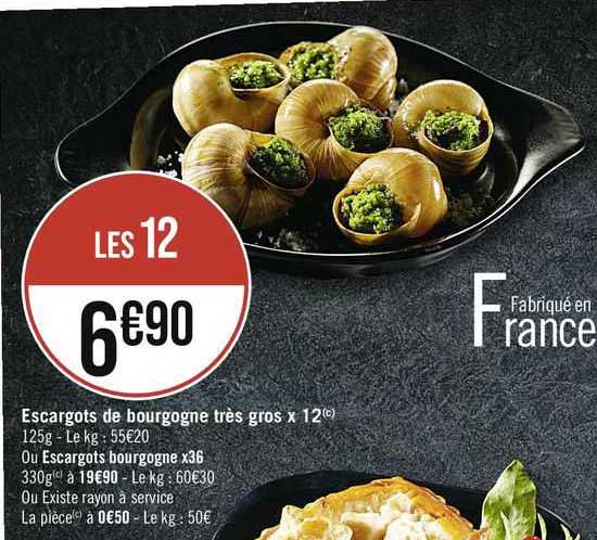 escargots de bourgogne très gros x12 ou escargots bourgogne x36