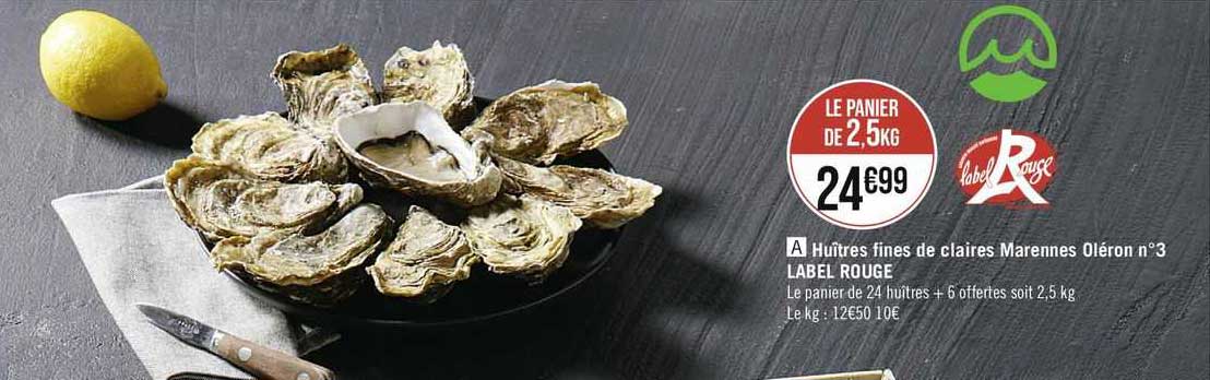 huîtres fines de claires marennes oléron n°3 label rouge