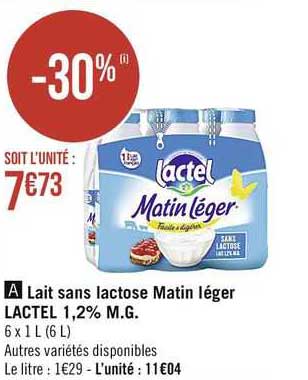 lait sans lactose matin léger lactel 1,2% m.g.