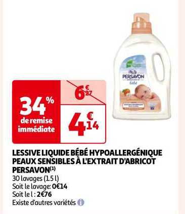 Lessive Liquide Bébé Hypoallergénique Peaux Sensibles à L'extrait D'abricot Persavon