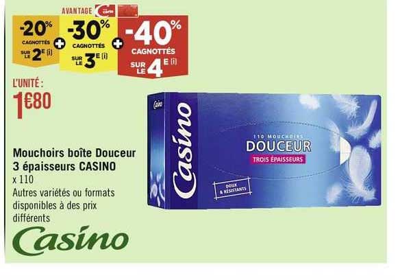 mouchoirs boîte douceur 3 épaisseurs casino