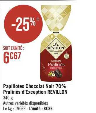 papillotes chocolat noir 70% pralinés d'exception revillon