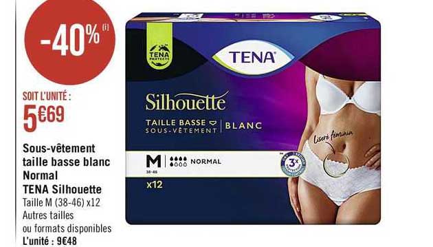 sous-vêtement taille basse blanc normal tena silhouette