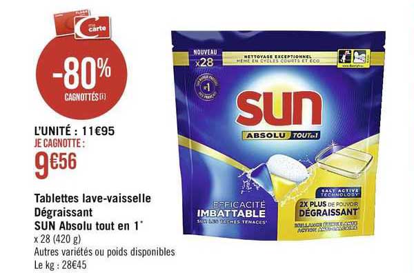 tablettes lave-vaisselle dégraissant sun absolu tout en 1
