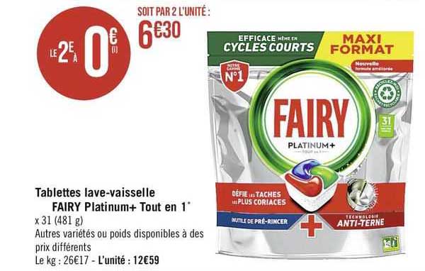 tablettes lave-vaisselle fairy platinum+ tout en 1