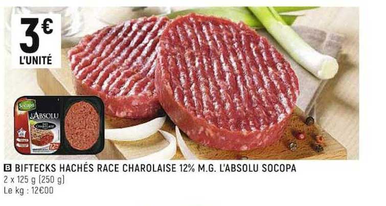 biftecks hachés race charolaise 12% m.g. l'absolu socopa
