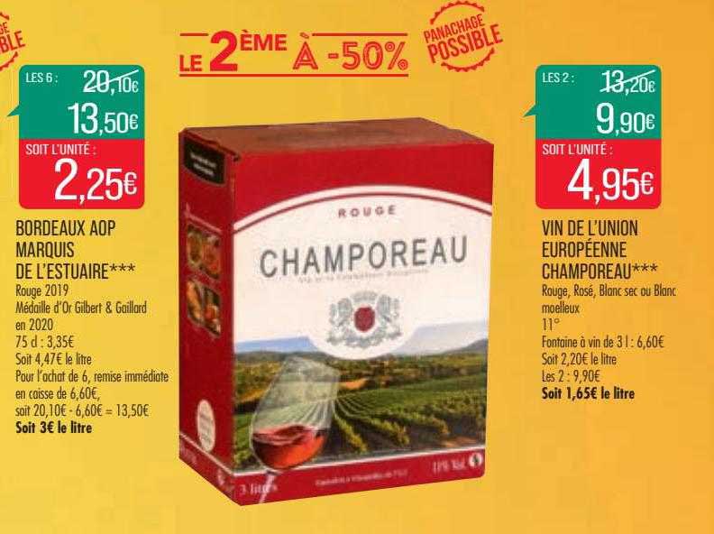 bordeaux aop marquis de l'estuaire ***, vin de l'union européenne champoreau ***