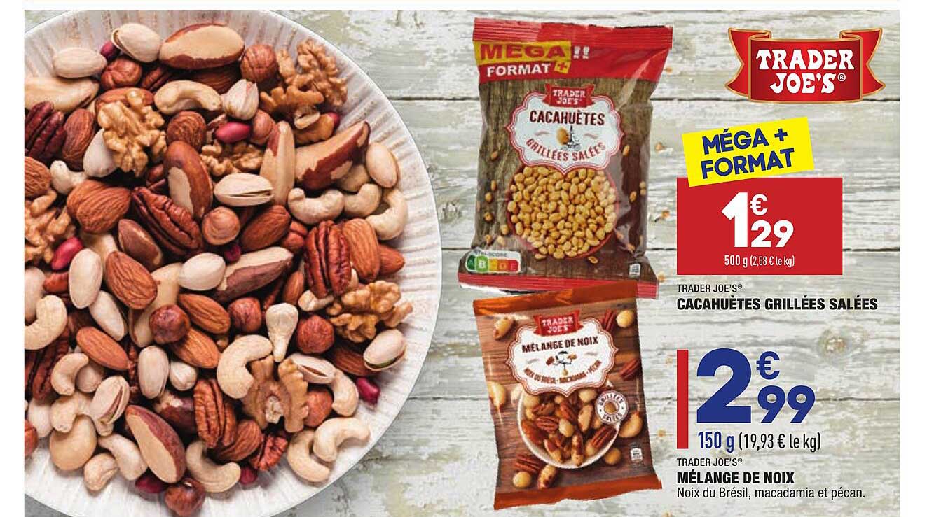 cacahuètes grillées salées trader joe's, mélange de noix trader joe's