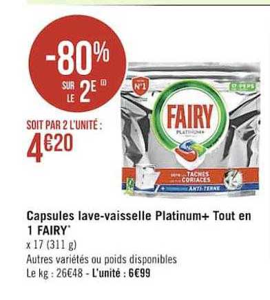 capsules lave-vaisselle platinum+ tout en 1 fairy