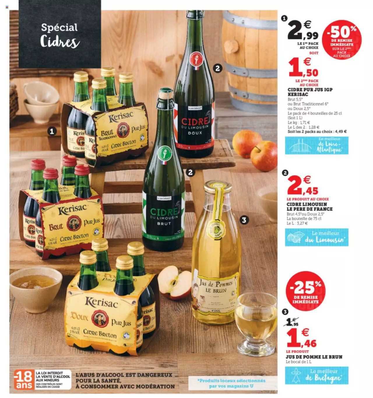 cidre pur jus igp kerisac, cidre limousin le père de france, jus de pomme le brun