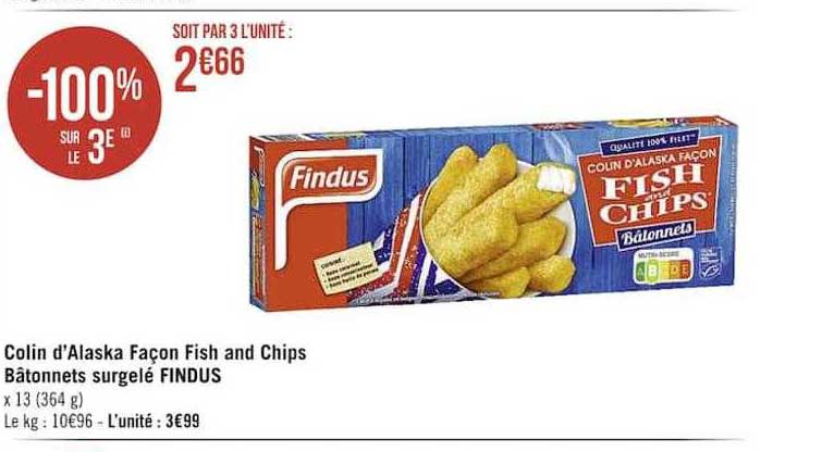 colin d'alaska façon fish and chips bâtonnets surgelé findus