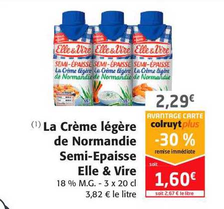 la crème légère de normandie semi-épaisse elle & vire