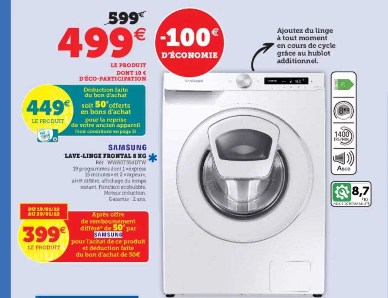 lave-linge frontal 8 kg samsung