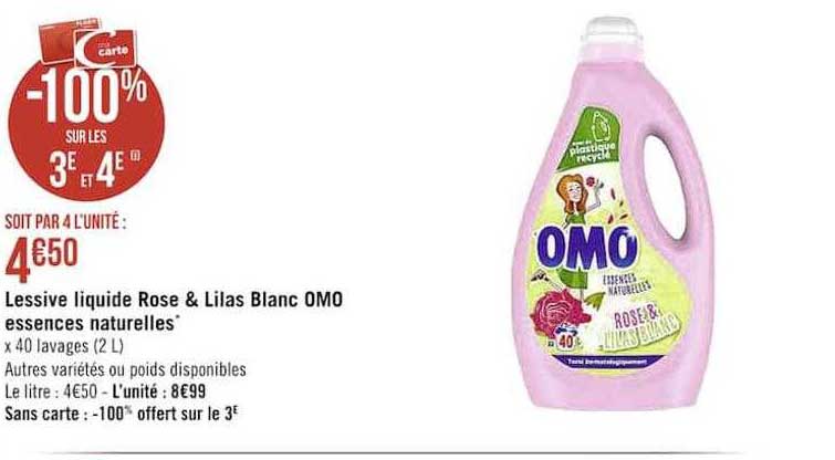 lessive liquide rose & lilas blanc omo essences naturelles