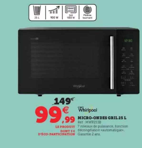 micro-ondes gril 25 l whirlpool