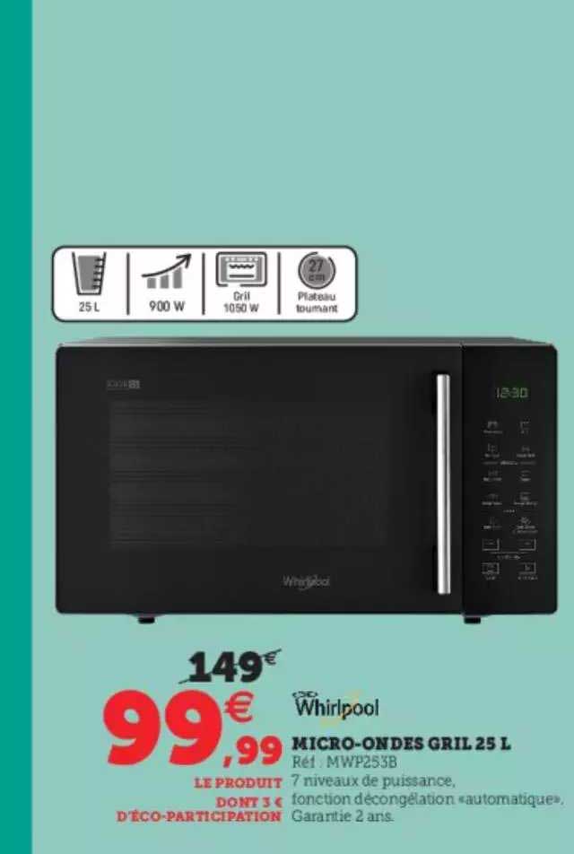 micro-ondes gril 25 l whirlpool