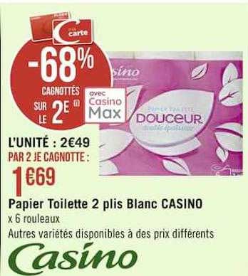 papier toilette 2 plis blanc casino