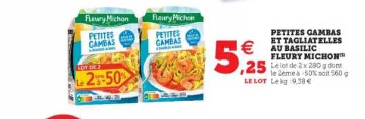 petites gambas et tagliatelles au basilic fleury michon