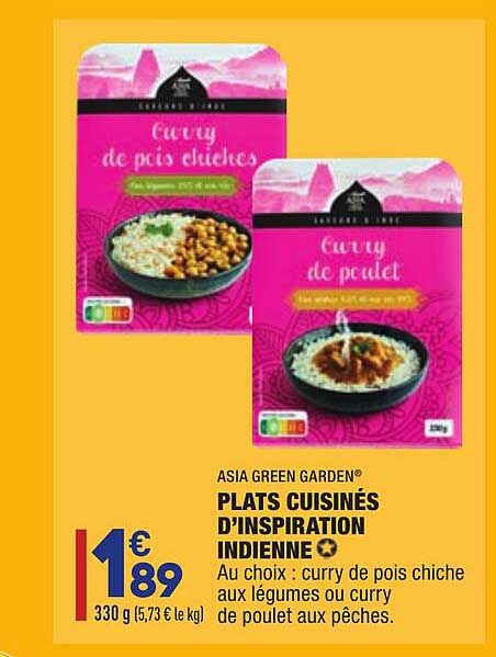 plats cuisinés d'inspiration indienne asia green garden