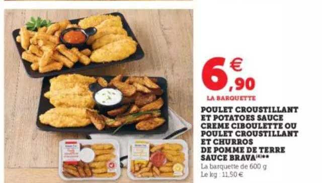 Poulet Croustillant Et Potatoes Sauce Crème Ciboulette Ou Poulet Croustillant Et Churros De Pomme De Terre Sauce Brava