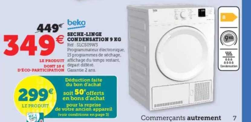 sèche-linge condensation 9 kg beko
