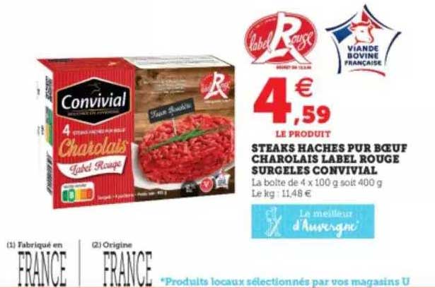 Steaks Hachés Pur Bœuf Charolais Label Rouge Surgelés Convivial