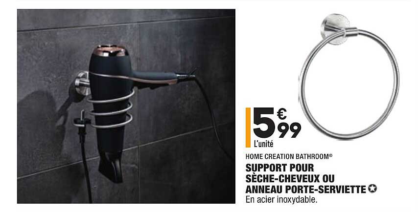 support pour sèche-cheveux ou anneau porte-serviette home creation bathroom