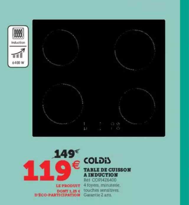 table de cuisson à induction coldis