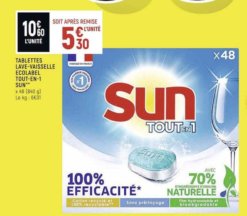 tablettes lave-vaisselle écolabel tout-en-1 sun