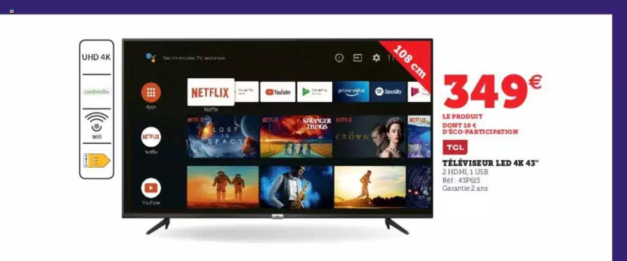 Téléviseur Led 4k 43" Tcl