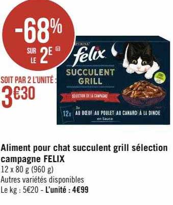 aliment pour chat succulent grill sélection campagne felix