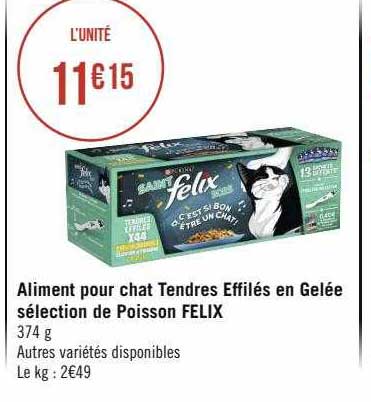 aliment pour chat tendres effilés en gelée sélection de poisson felix