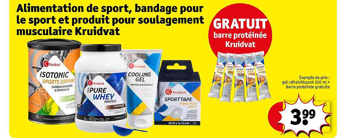 alimentation de sport, bandage pour le sport et produit pour soulagement musculaire kruidvat