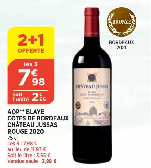 Aop Blaye Côtes De Bordeaux Château Jussas Rouge 2020
